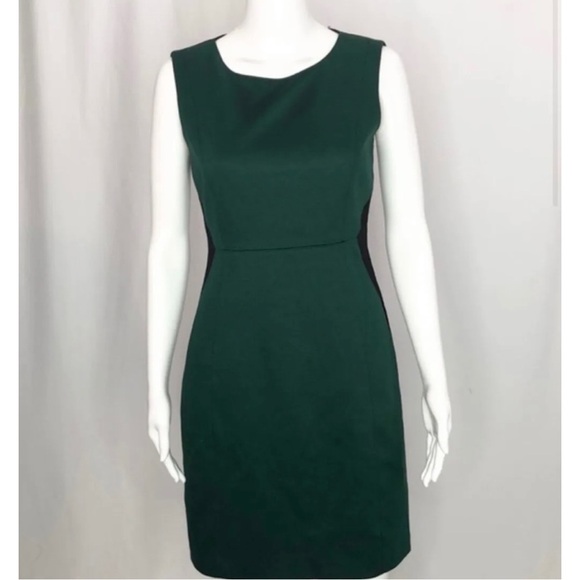 Tahari Sz 10 Emerald Hunter Green Black Sheath Dress Christmas Figure Flattering - Picture 1 of 16